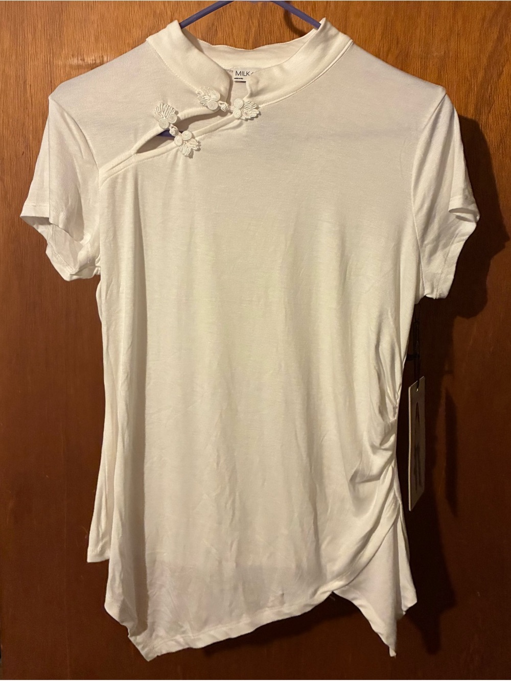 MILK+ Cream Short-Sleeve Mandarin Collar Tee